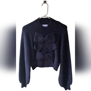 MABLE Elegant Navy Blue Sweater with Bow Accents
